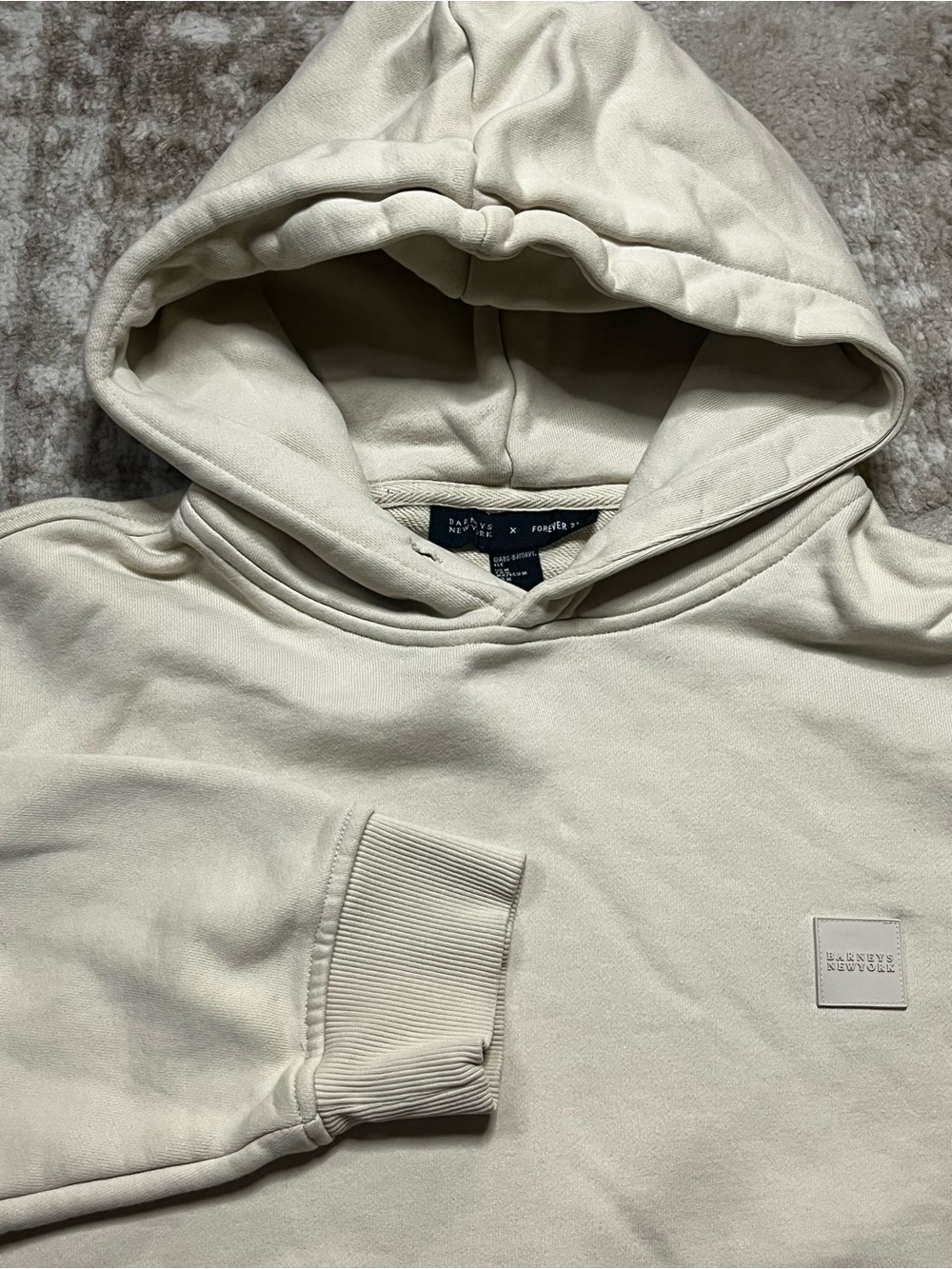 Barneys New York x Forever 21 Mens Medium Hoodie Sweatshirt Beige Cream Rubber L